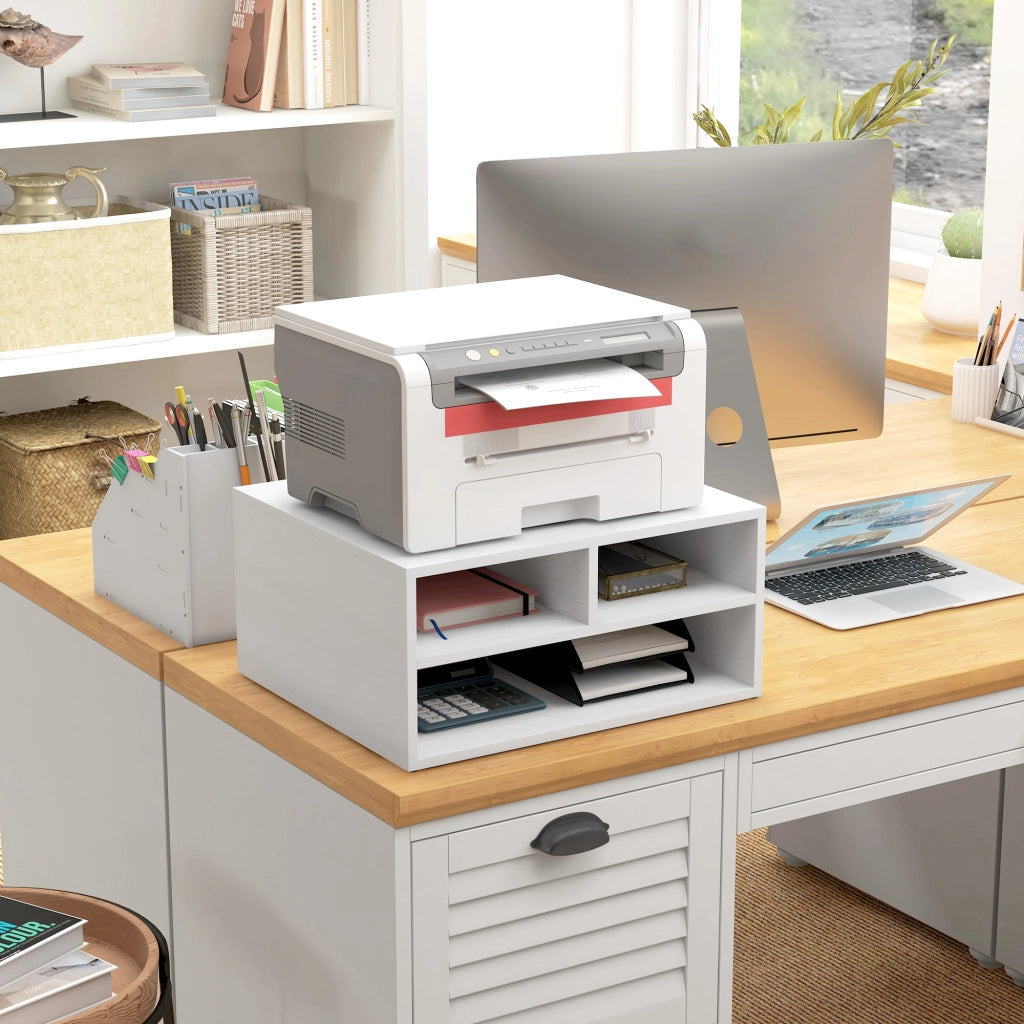 Mobile Porta Stampante da Ufficio con 3 Ripiani Aperti a 2 Livelli, 47x40x22.5 cm, Bianco