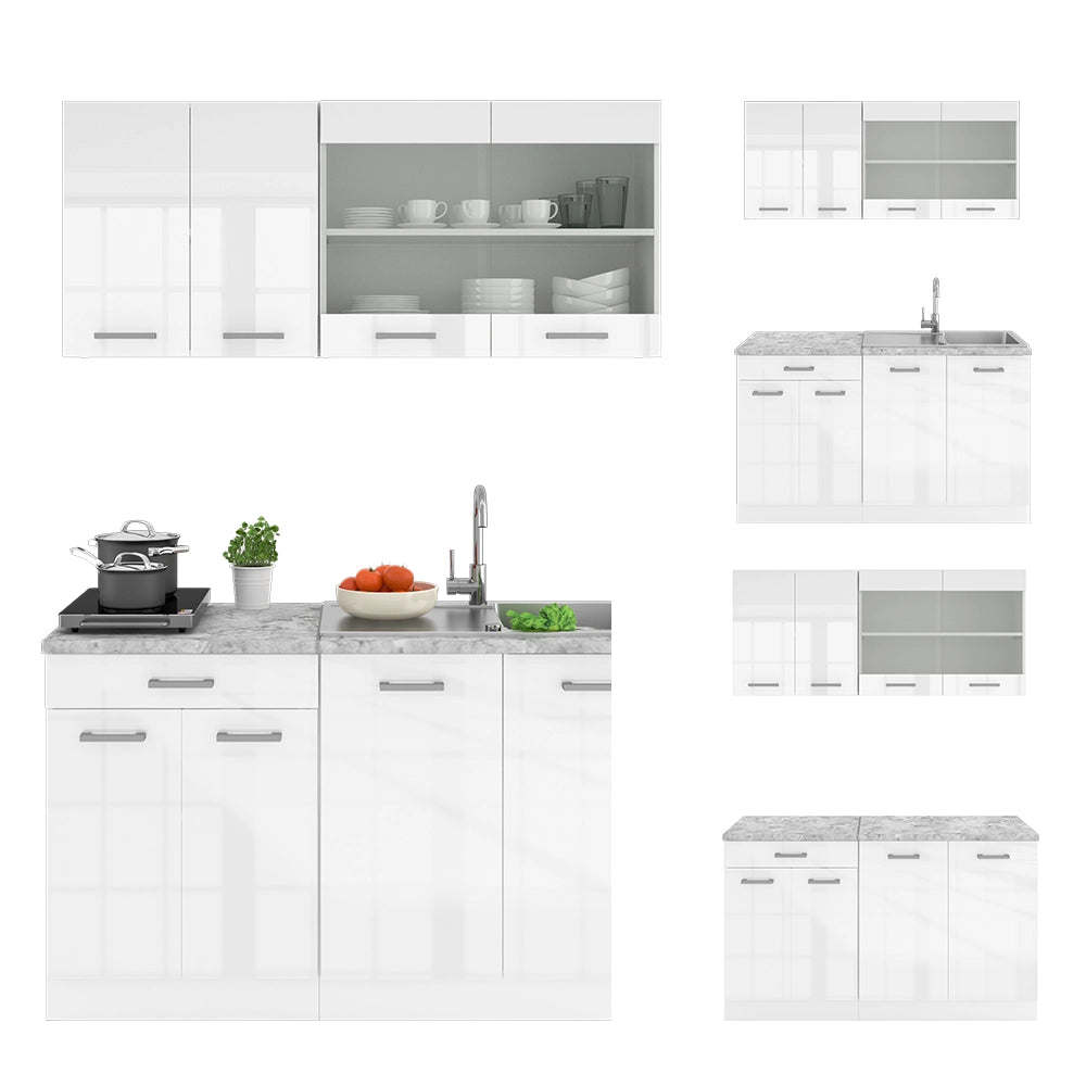 Vicco Cucina monoblocco Bianco lucido/bianco 140 cm , PL Rovere