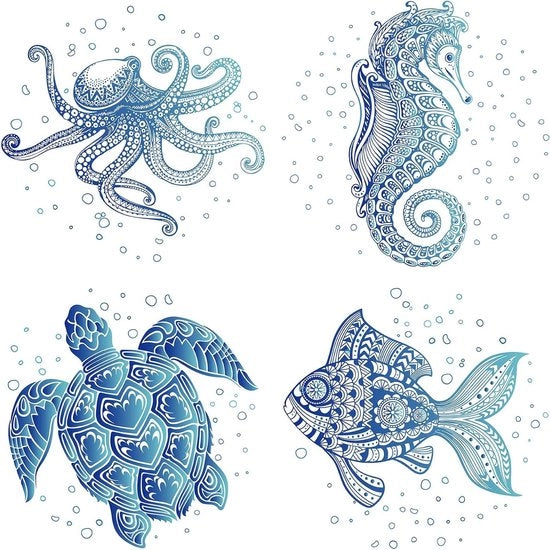 Sticker per Parete Statici Acqua-Resistenti - Octopus Pesce - 4 UNITE 163 cm - Per Camera da Letto Bagno