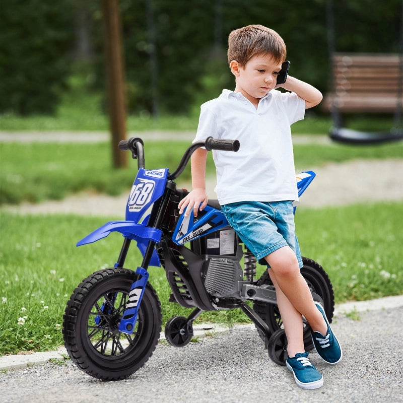 Moto elettrica per bambini, 12V, con musica, veicolo per bambini con rotelle, 3-6 anni, blu