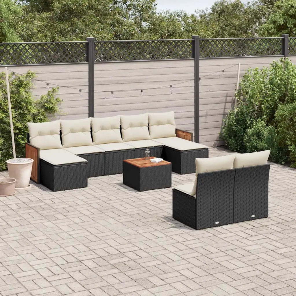 Set Divani da Giardino 10pz con Cuscini in Polyrattan Nero 3260460
