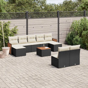 Set Divani da Giardino 10pz con Cuscini in Polyrattan Nero 3260460