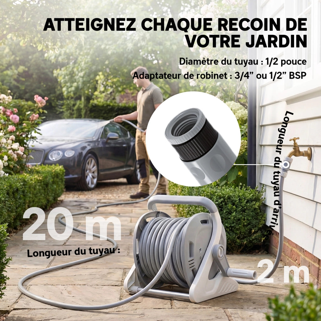 Avvolgitubo per Irrigazione Esterno 20+2 m ¨C zephmum ¨C Grigio ?15 mm