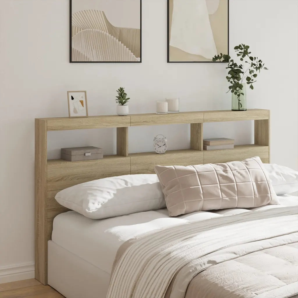 Testiera | Testata con Contenitore a LED Rovere Sonoma 180x17x102 cm