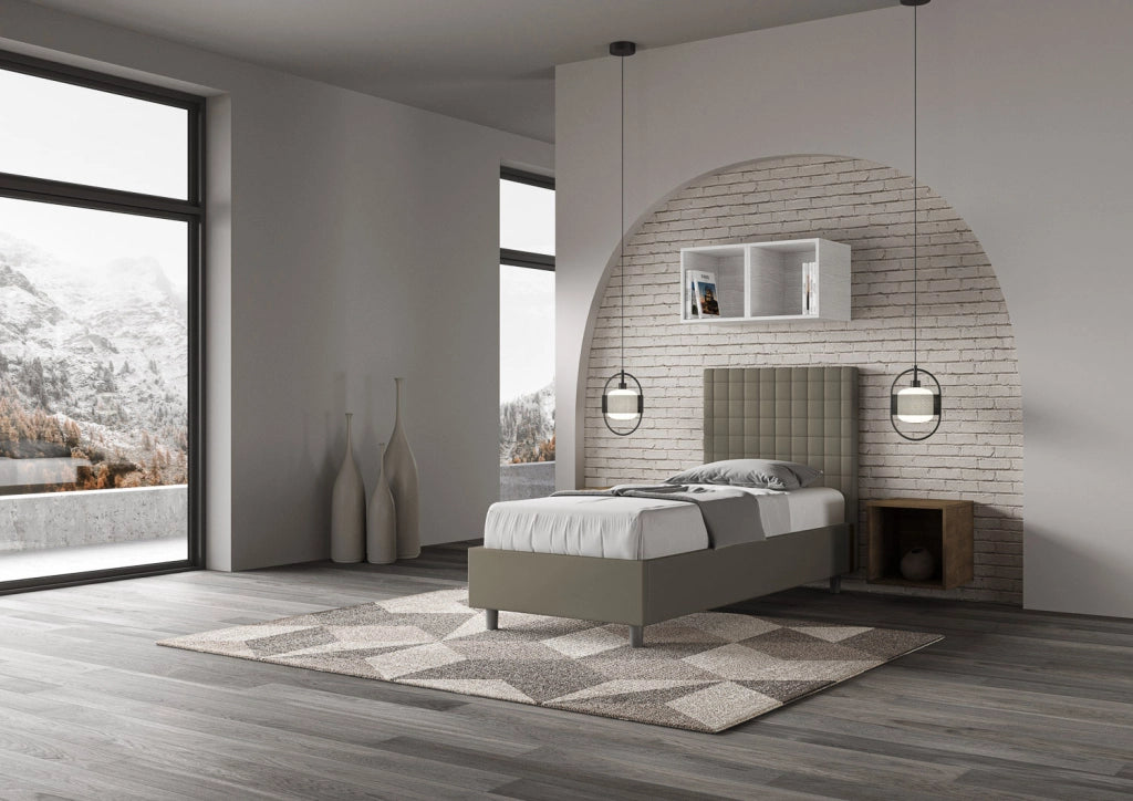 BS COM Letto singolo con rete imbottito 90x210 similpelle cappuccino