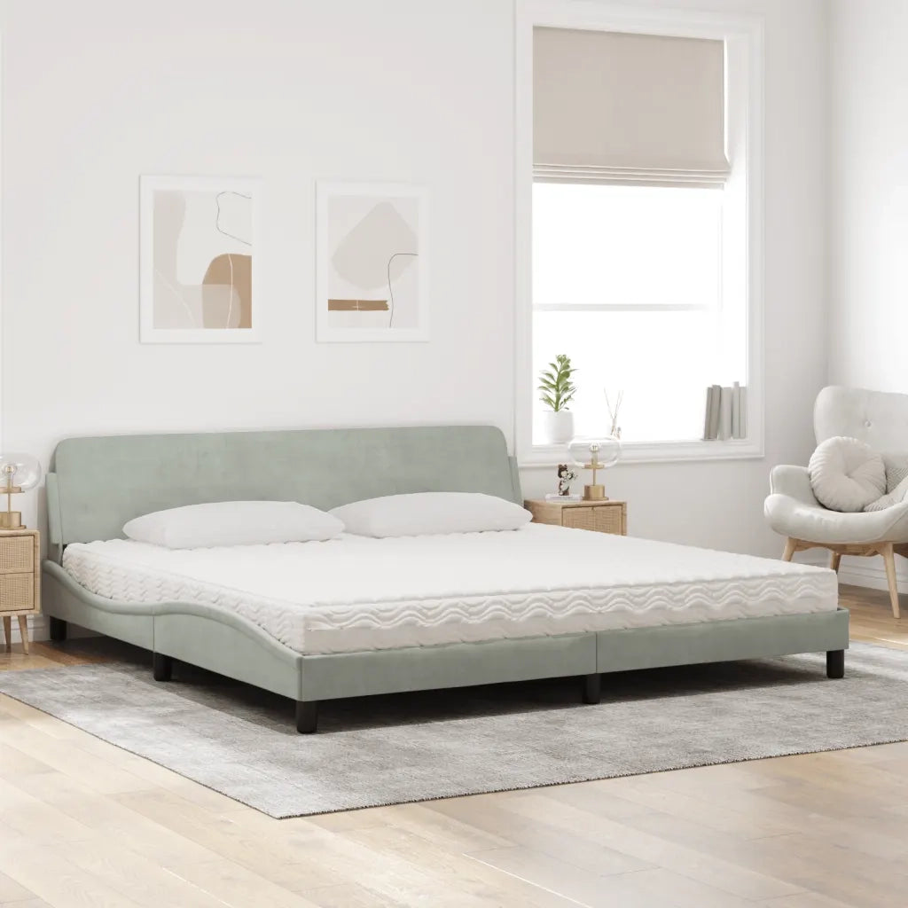 Letto con Materasso Dover Grigio Chiaro 200x200cm Velluto 3208471