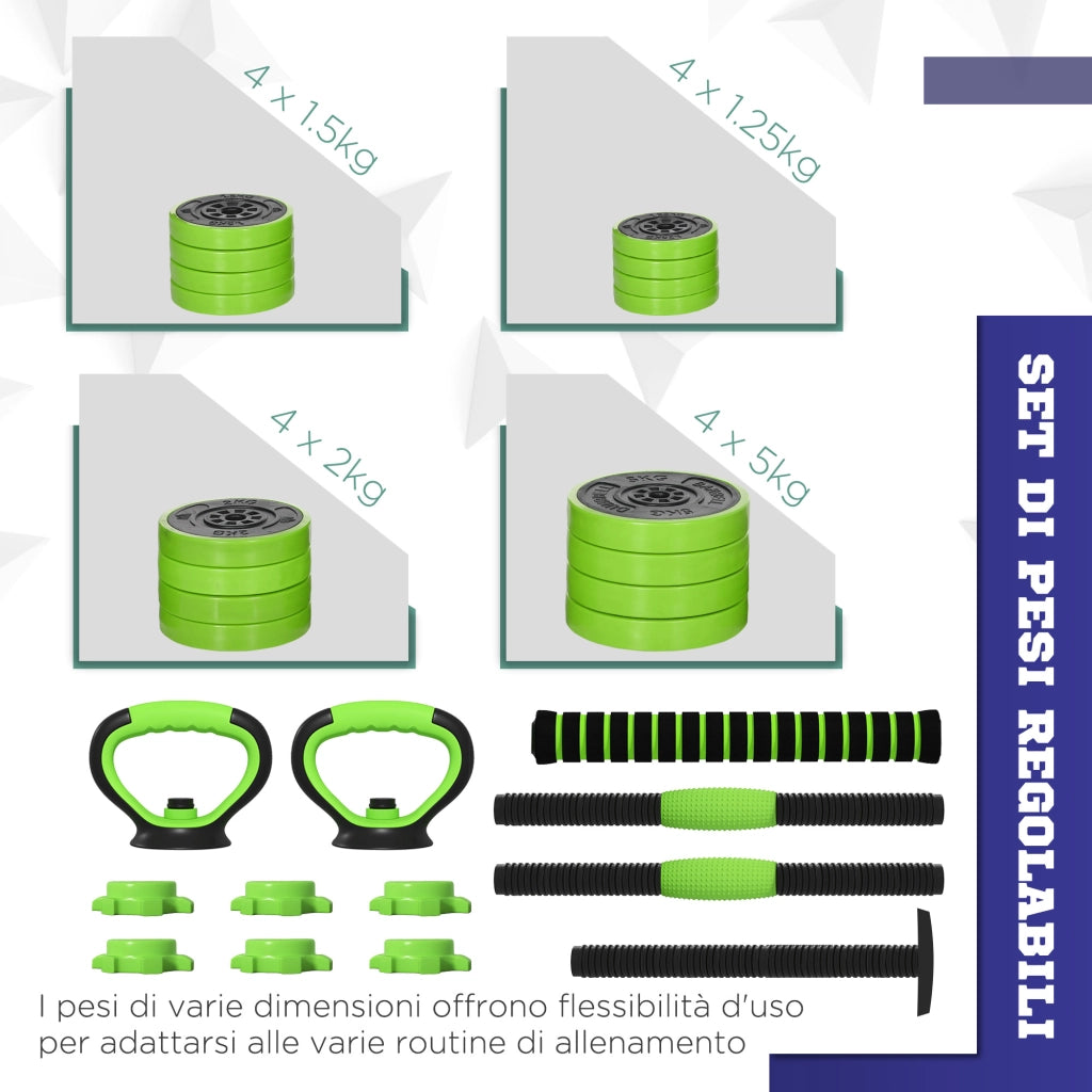 Set Pesi Palestra 4 in 1 40kg ¨C Xylo ¨C Kettlebell Manubri Bilanciere
