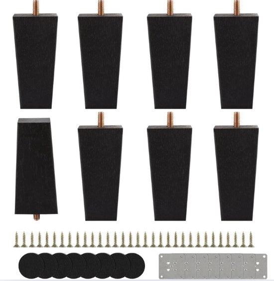 Piedini per mobili in legno massello 10 cm - Set da 8 - Piedini in legno massello per divani e tavoli da salotto