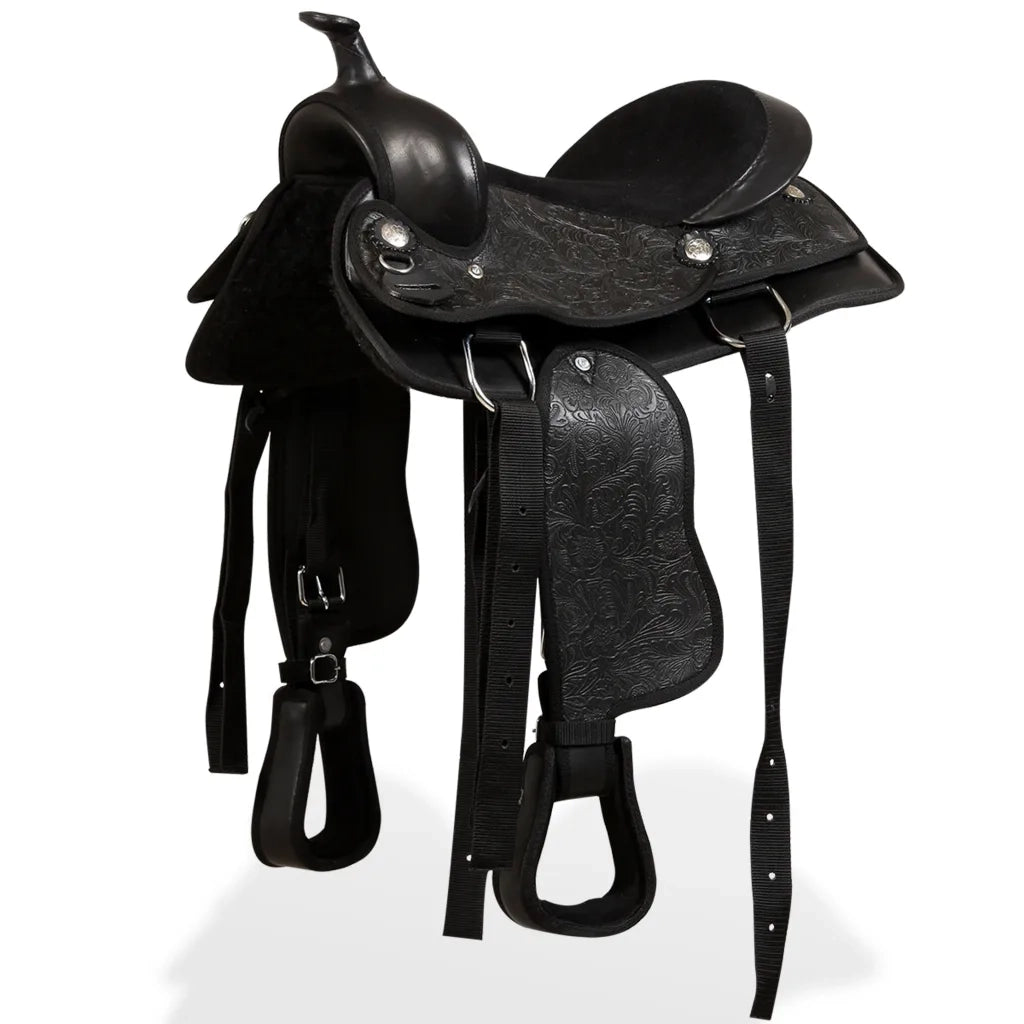 Sella Western Testiera e Pettorale in Vera Pelle 12" Nero 91355