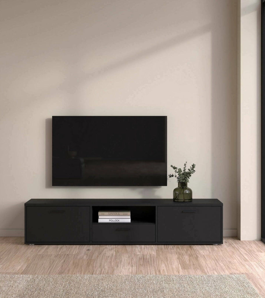 Mobile porta TV Giaele, Credenza da soggiorno, Armadio basso per TV, Base parete attrezzata, 177x40 h38 cm, Nero
