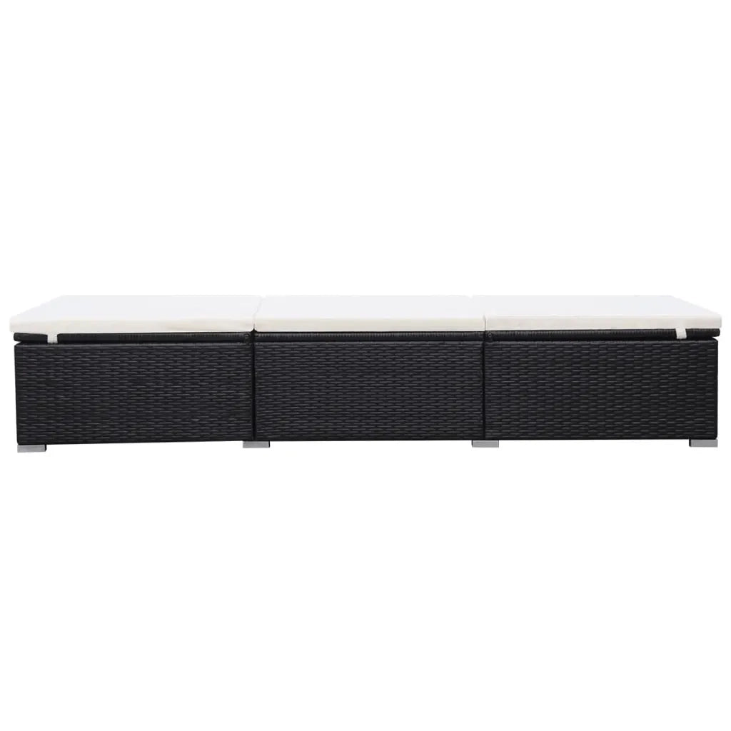 Lettino Prendisole con Cuscino in Polyrattan Nero 44404