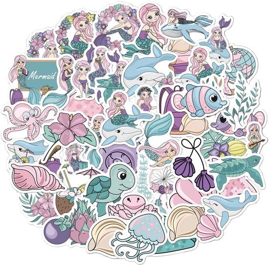 Etichette Kawaii Zeemeermin Tema - 50 Unità - Etichette in Vinile Idrorepellenti - Per Bambini/Donne - Ideali per la Decorazione - Alta Qualità - Etichette Decorative