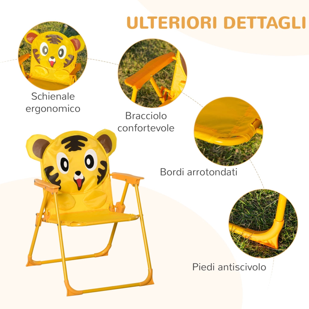 Set Giardino Bambini 4 Pezzi ¨C Xylo ¨C Tavolo Rotondo 2 Sedie Ombrellone Acciaio Tessuto Oxford Giallo