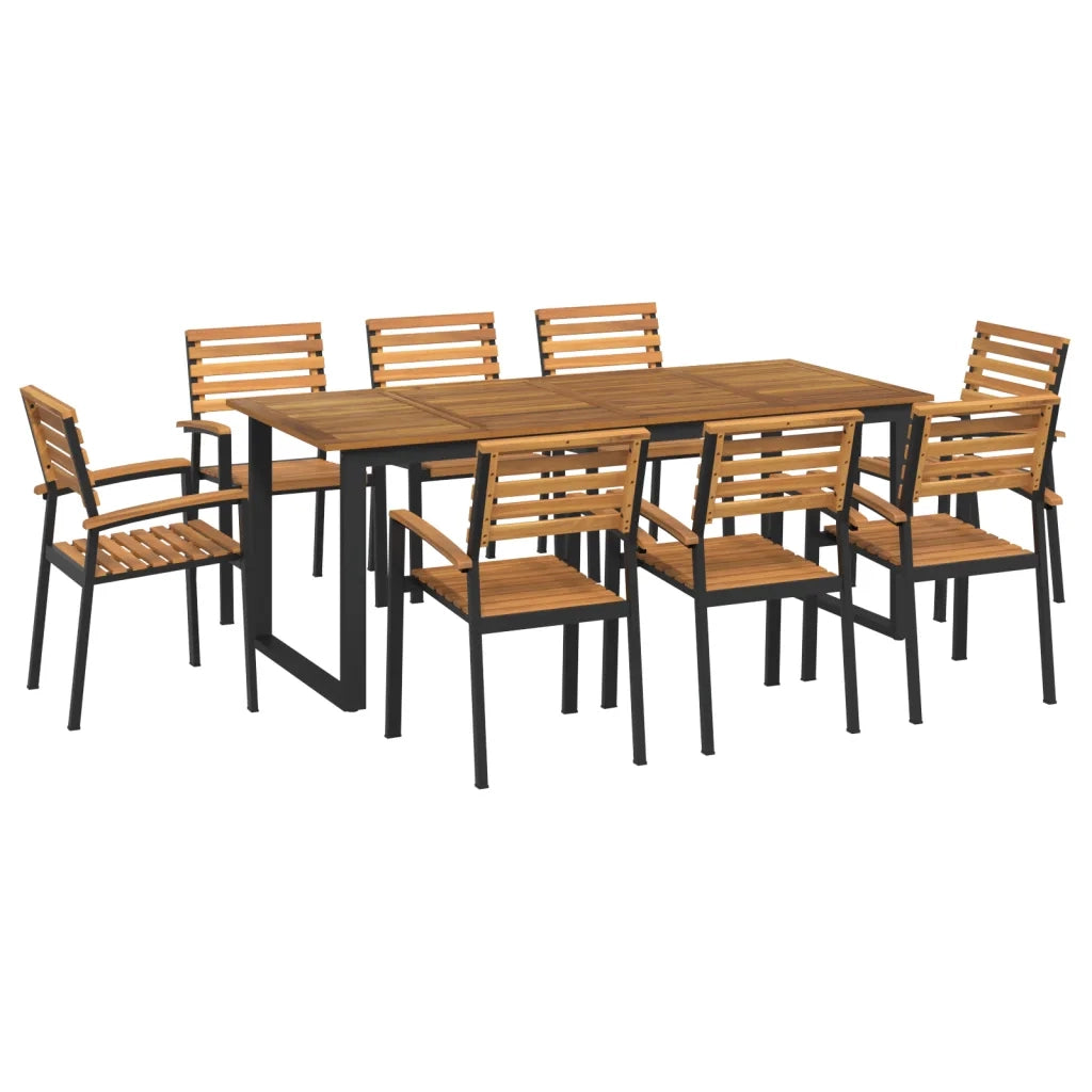 Set Pranzo da Giardino 9 pz Legno Massello di Acacia e Metallo 3155405