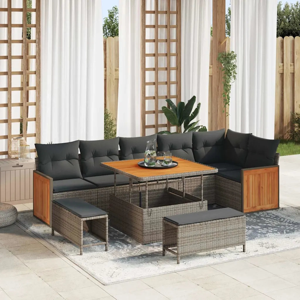 Set Divano da Giardino con cuscino 11 pcs Grigio polyrattan