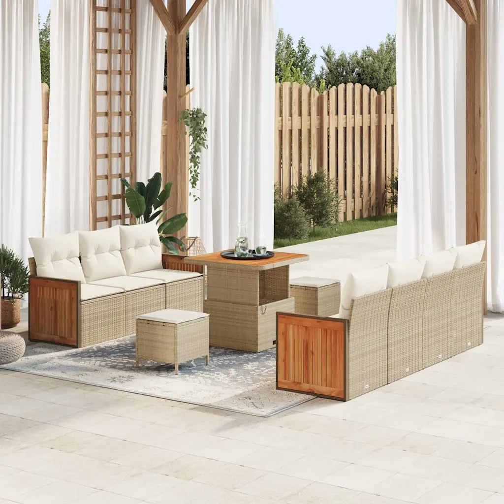 Set Divano da Giardino con cuscino 10 pcs Beige e Crema 3363266
