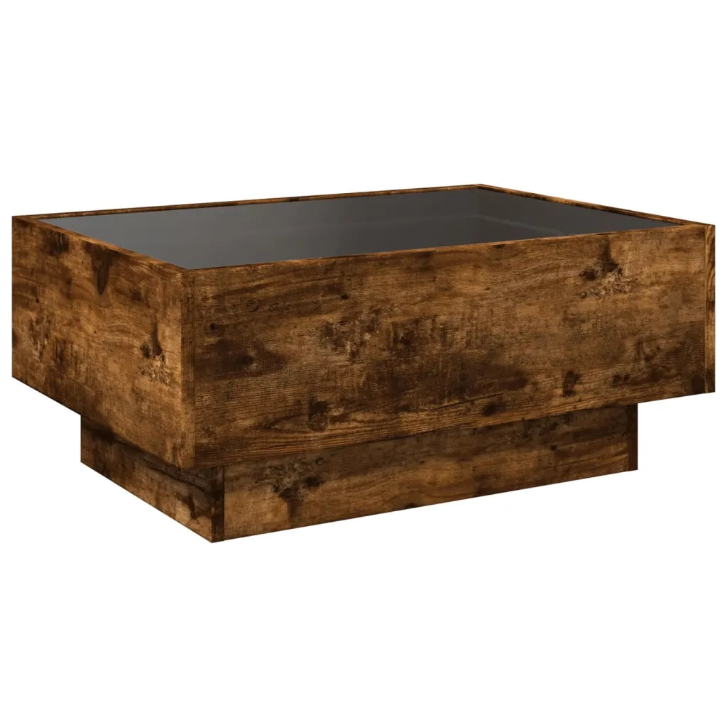 Tavolino Salotto con LED Rovere Fumo 70x50x30 cm Multistrato 847515