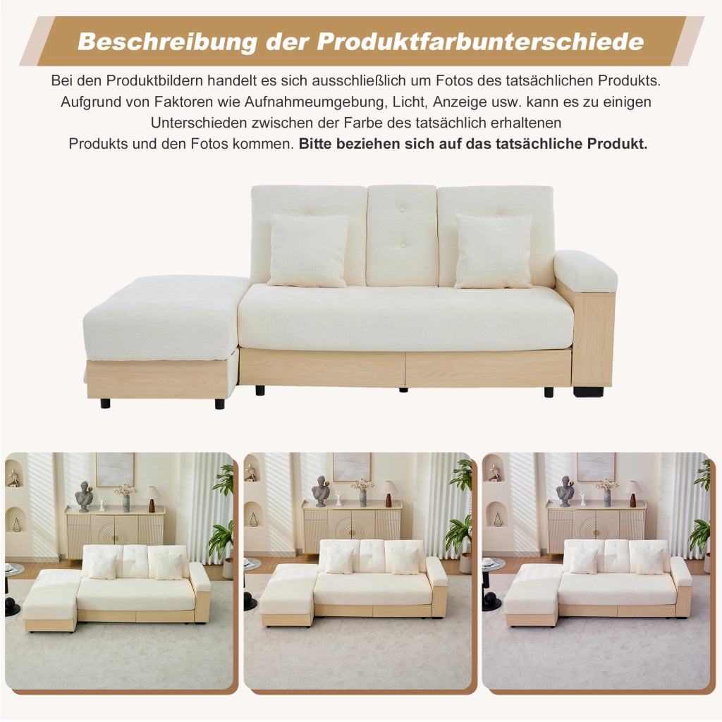 DIVANO Letto con contenitore 217x110x90 cm in chenille beige