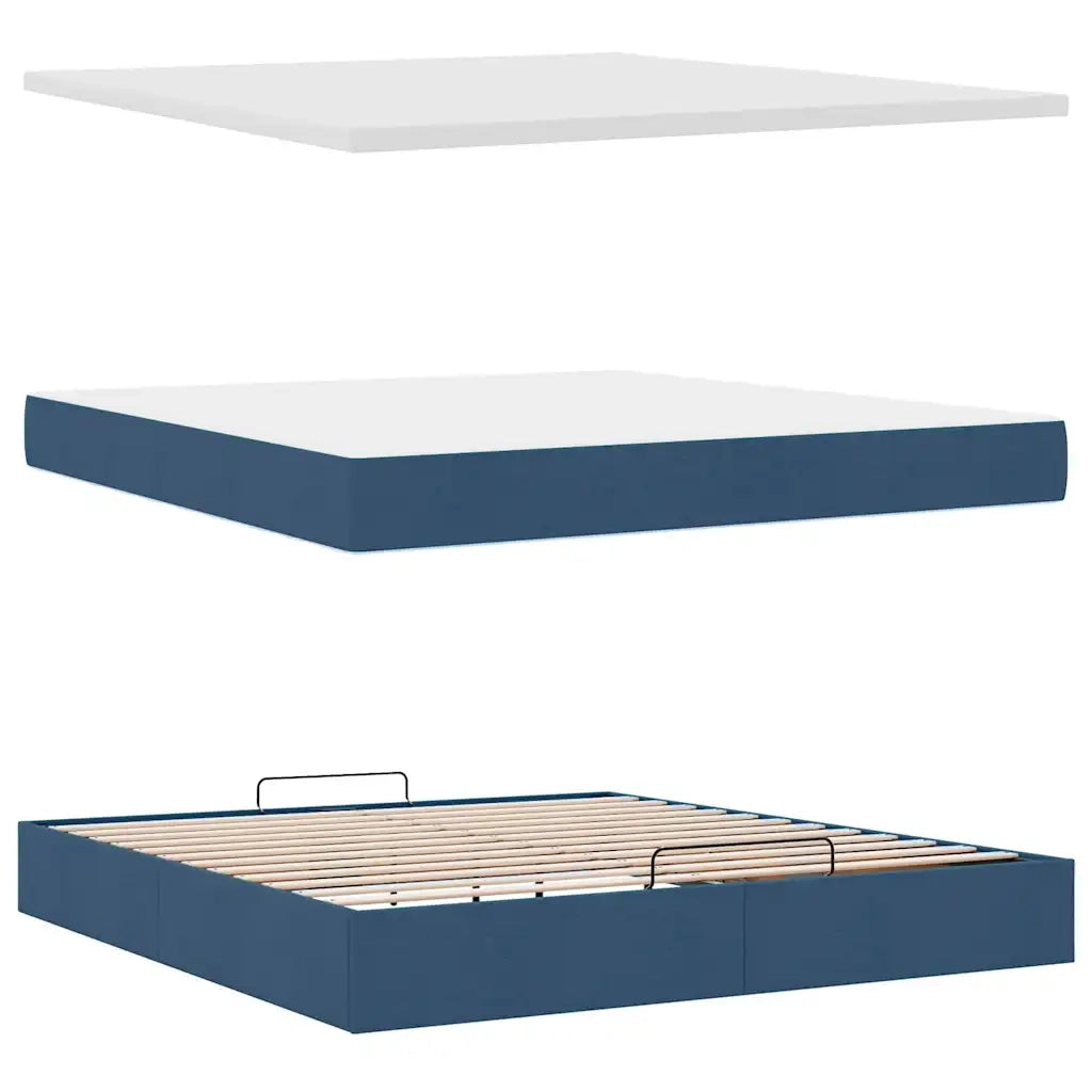 Struttura Letto Pouf con Materasso Blu 180x200cm in Tessuto 3313347