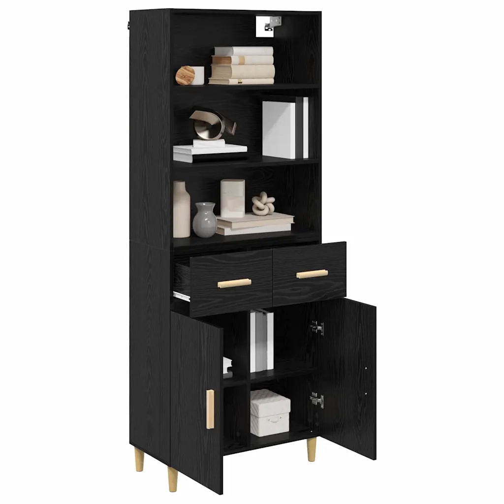 Credenza-Buffet-Armadio da cucina Rovere Nero 69,5 x 34 x 180 cm Legno multistrato 891548