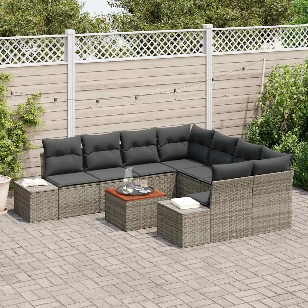 Set Divano da Giardino con cuscino 9 pcs Grigio polyrattan