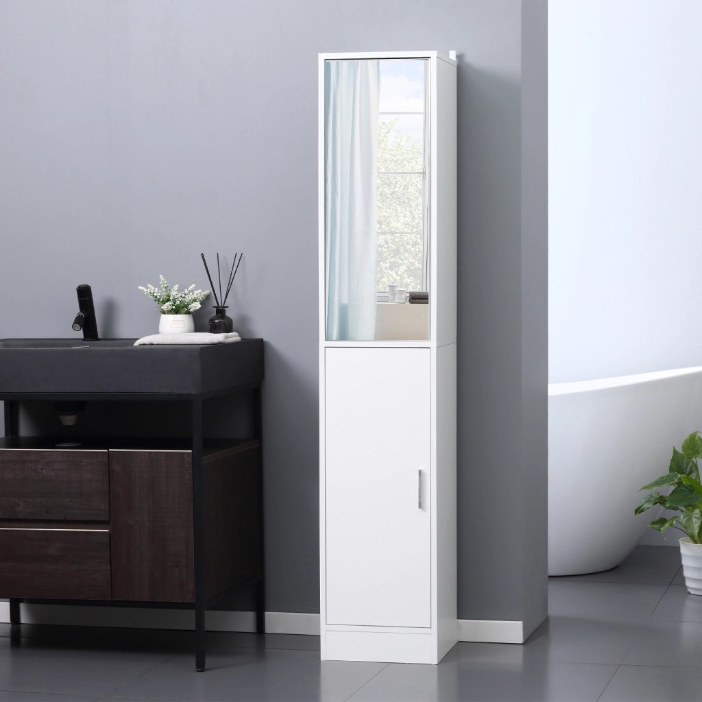 Mobile Colonna Bagno 5 Ripiani ¨C Xylo ¨C Bianco Legno Specchio 32x28x162 cm