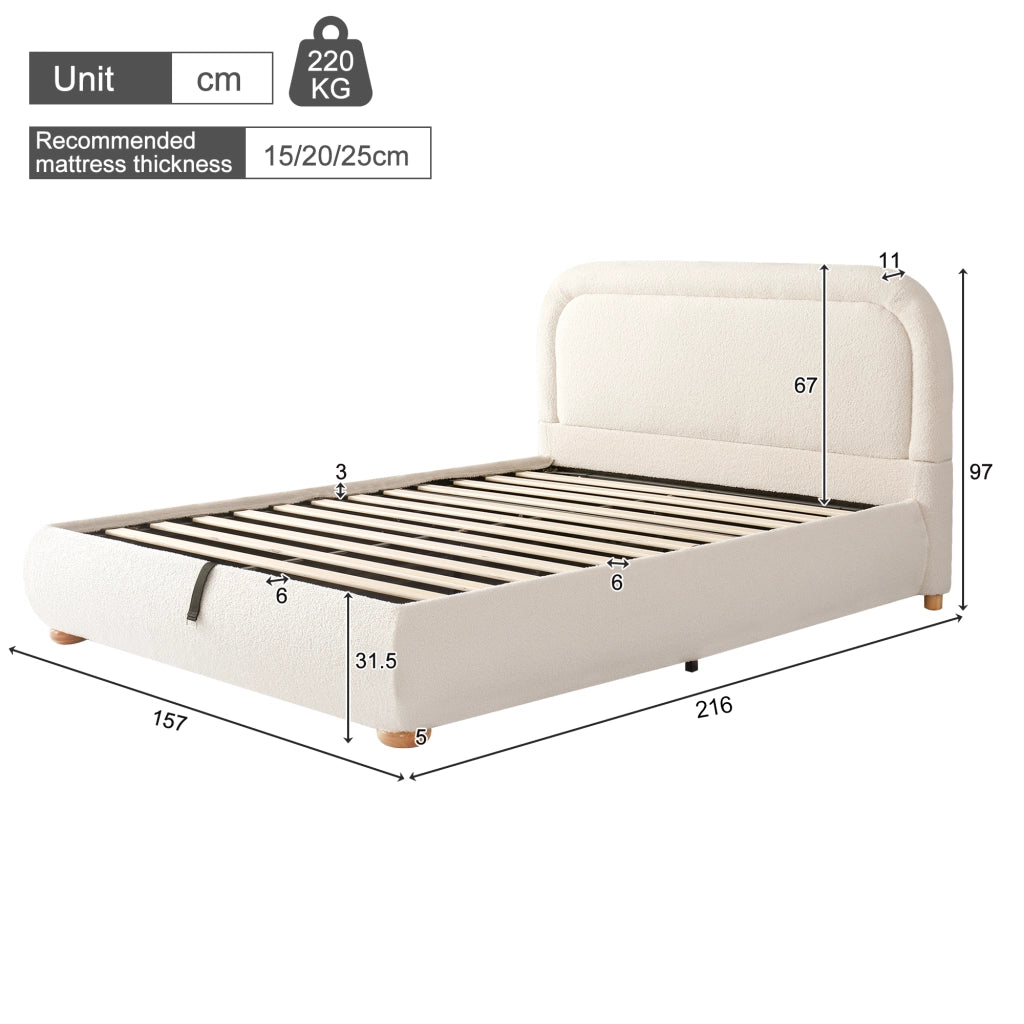 letto imbottito bouclé beige 140 x 200 cm