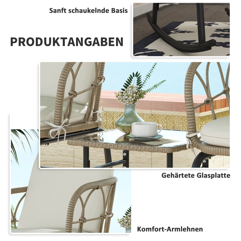 Set di 3 pezzi in rattan con 2 sedie a dondolo e 1 tavolino da caff¨¨, set di mobili da giardino con cuscini per patio e balcone.