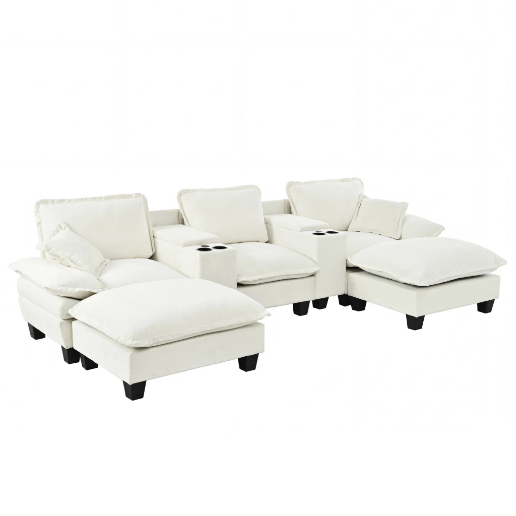 Divano Modulare a U con Ottomane, Contenitore e Portabicchieri ¨C Xylo ¨C Chenille Beige