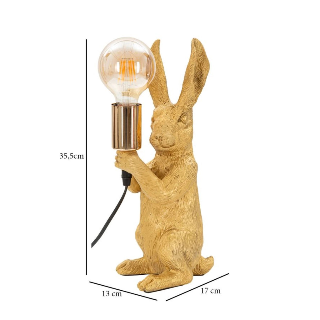 Lampada da tavolo Rabbit in resina dorata con lampadina Edison