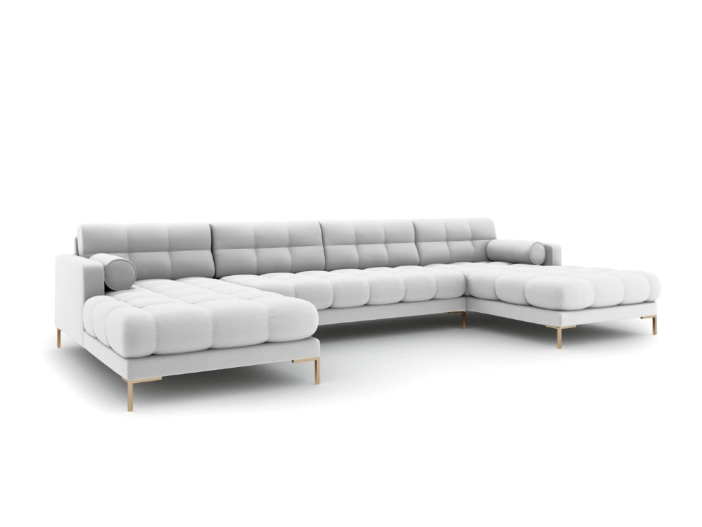 Cosmopolitan Design - Divano panoramico "Bali" 7 posti in tessuto strutturato grigio chiaro 