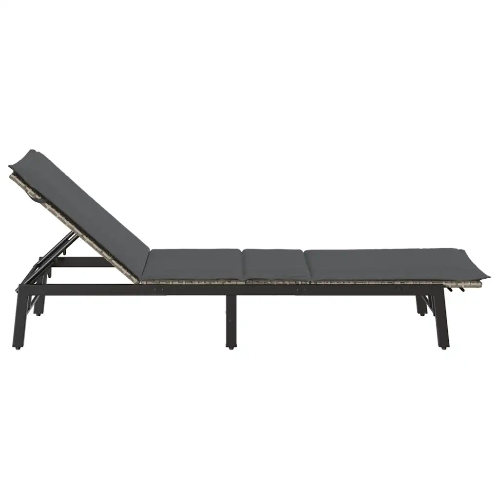 Lettino Prendisole | Sdraio da giardino | Lettino da sole con Cuscino Grigio Chiaro in Polyrattan