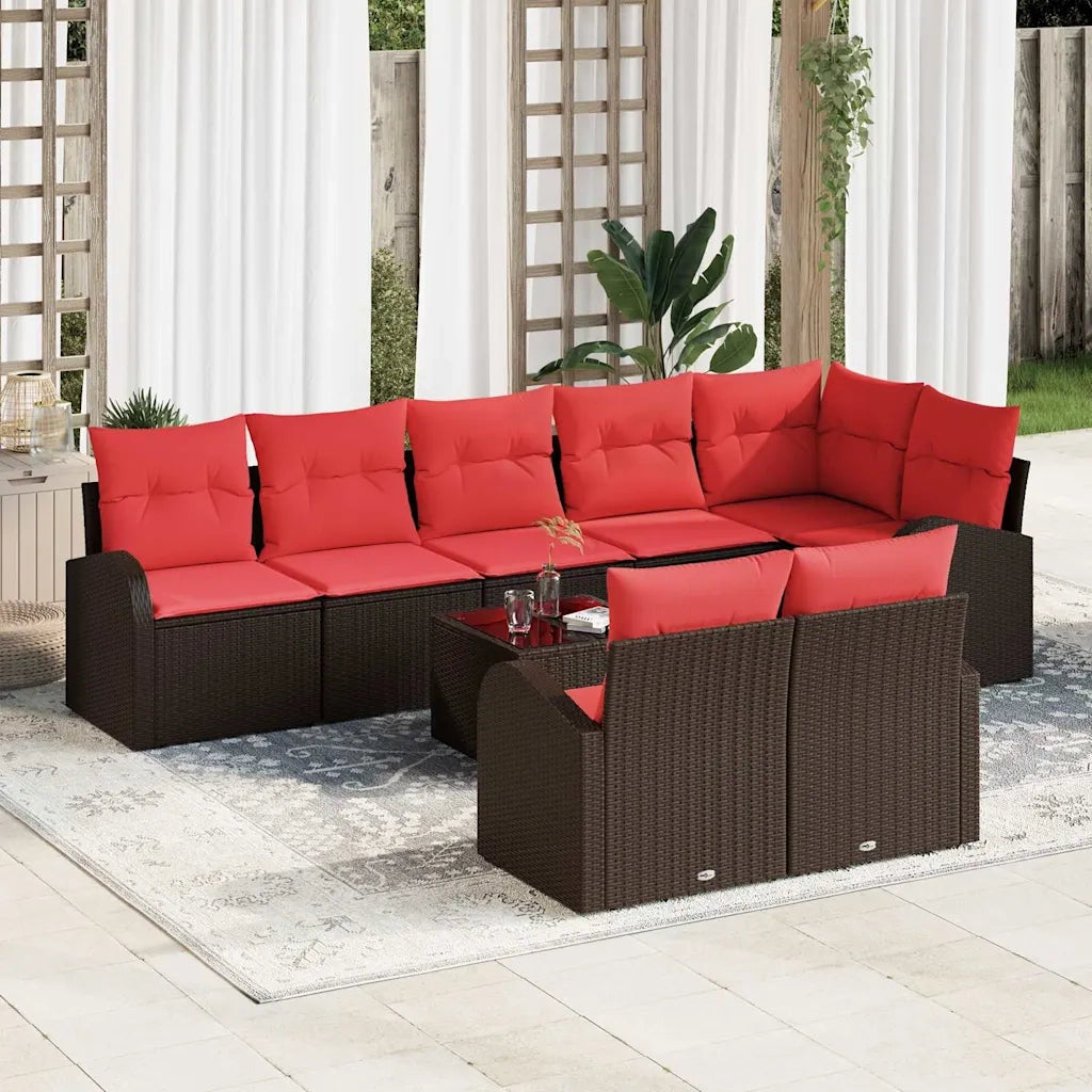 Set Divano da Giardino 9 pcs Marrone e Rosso polyrattan 3354773