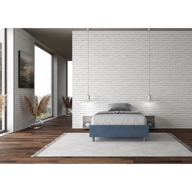 Letto Sommier imbottito 1 piazza e mezza 120x210 cm Azelia - Senza rete,Microfibra,Blu