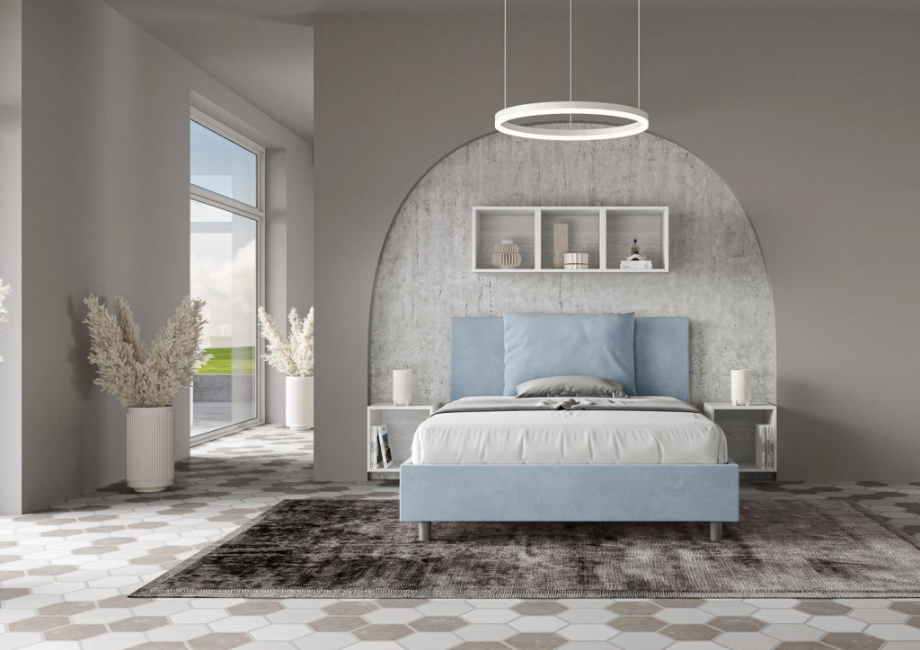 BS COM Letto una piazza e mezza contenitore imbottito 130x210 microfibra azzurro