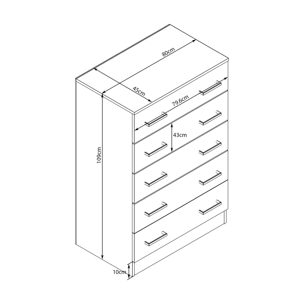 Cassettiera con 5 cassetti in Legno Composito cm 80x45x111 - VANCE