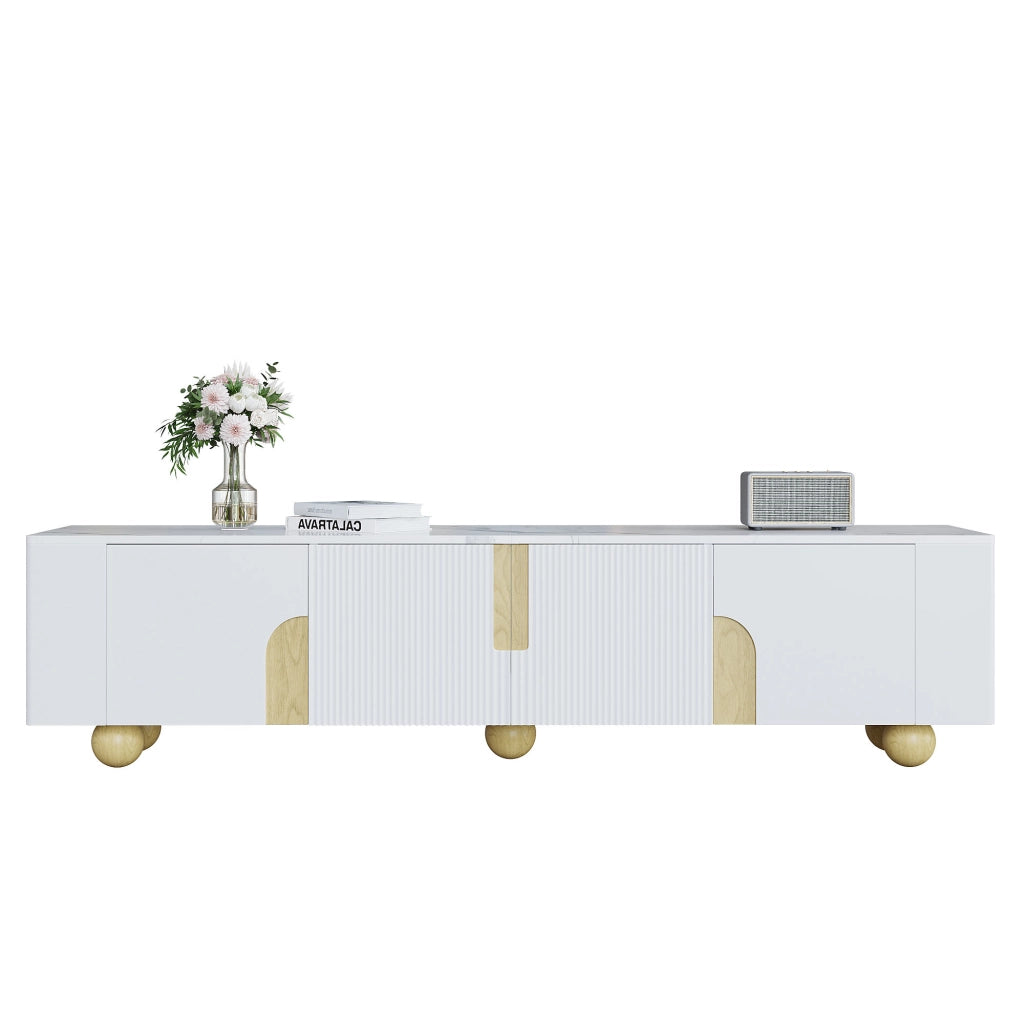 Cassettiera per TV bianca e legno; MDF e truciolare; lunghezza 180 cm