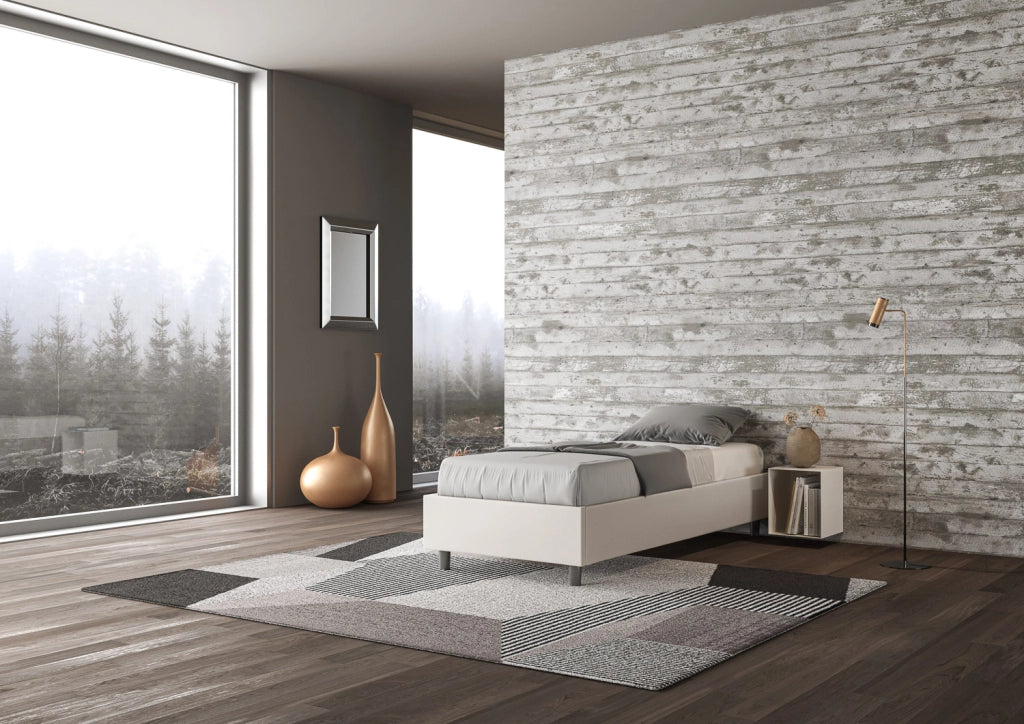 BS COM Letto singolo con rete imbottito 80x190 similpelle bianco