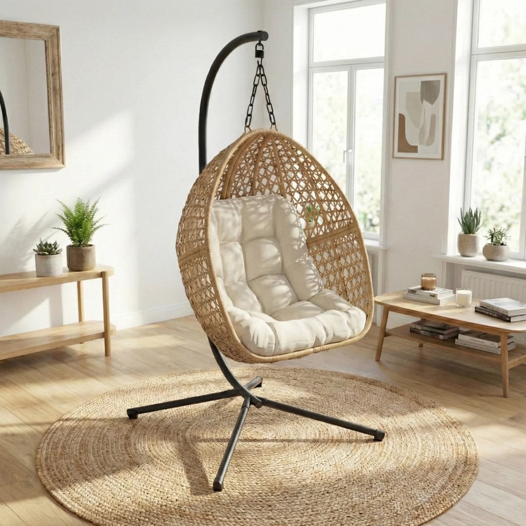 IDMarket - Poltrona moon traforata in rattan con cuscino ecrù