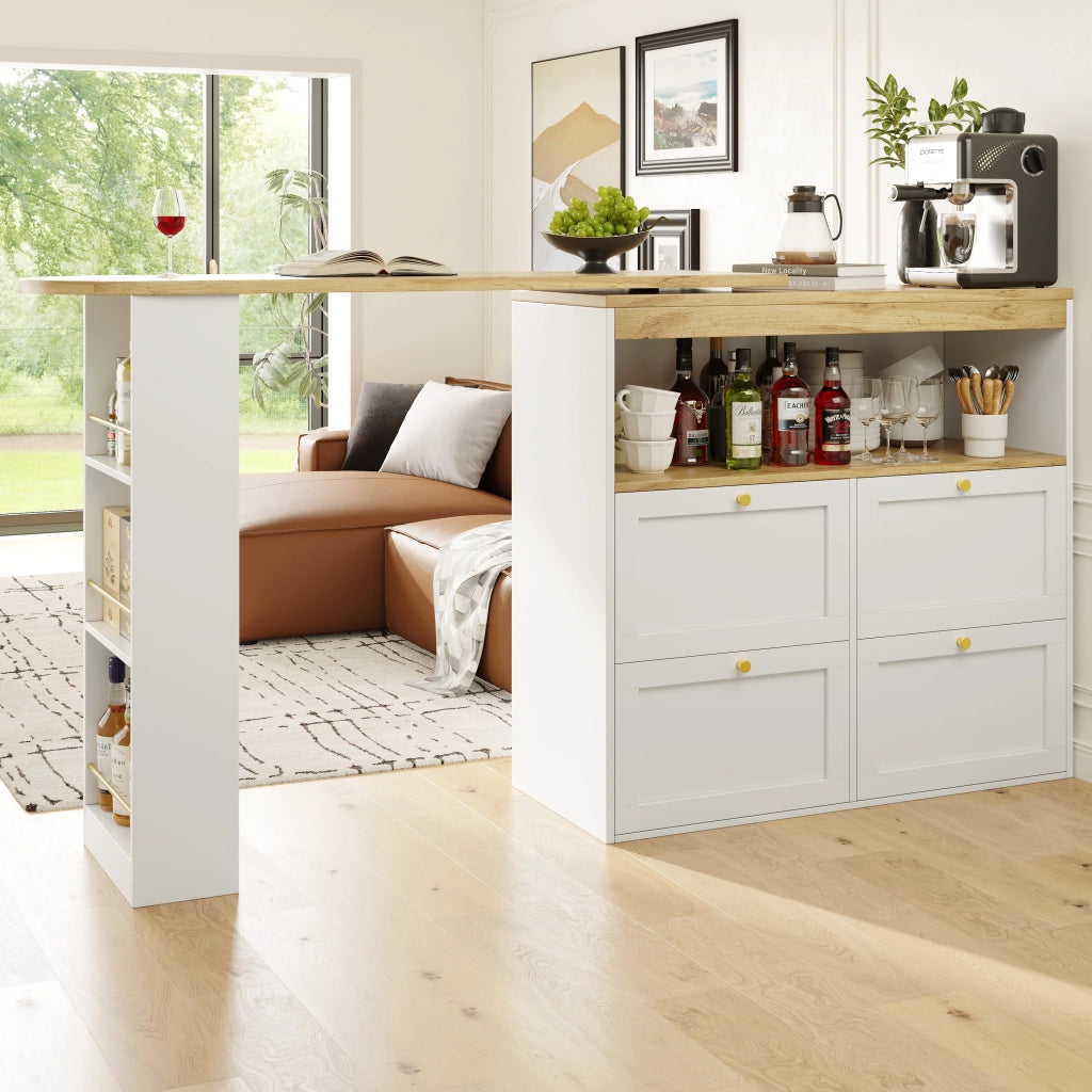 OKWISH Mobile Contenitore Modulare con 4 Cassetti e Ripiani Aperti Girevoli 360, per Soggiorno Studio, MDF, 105 x 39 x 102 cm