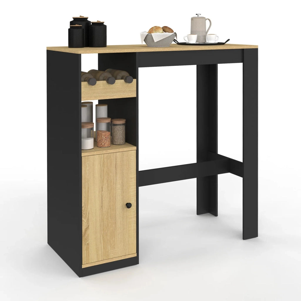 IDMarket - Tavolo da bar AMERI con armadio e portabottiglie per 2 persone, legno e nero