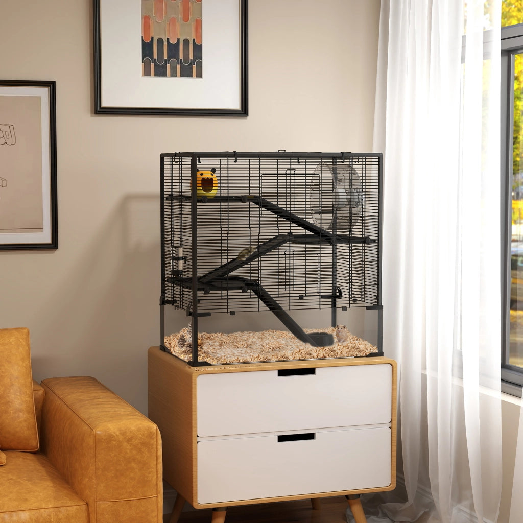 Gabbia per Criceti con Base in Vetro e Accessori ¨C Minimal ¨C 78.5x48.5x80 cm, Nero