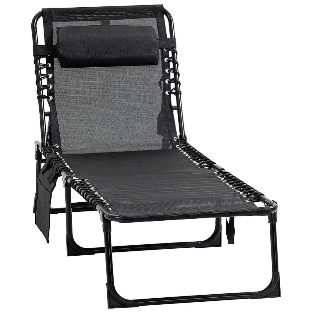 Chaise Longue Relax con Schienale Regolabile e Testiera Rimovibile ¨C Minimal ¨C Nero 189x58x30 cm