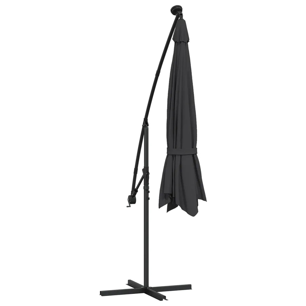 Ombrellone a Sbalzo con Palo e Luci a LED Nero 350 cm 313784