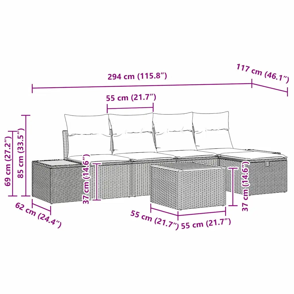 Set Divano da Giardino con cuscino 6 pcs Nero polyrattan 3359624