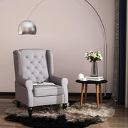 Poltrona relax con schienale alto, 74x86x102 cm, grigia, in poliestere, con piedini in legno