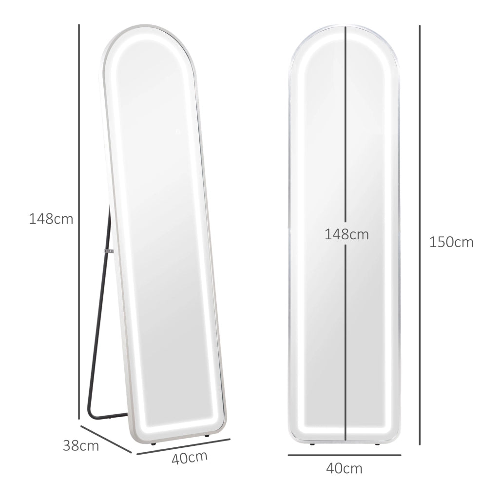 Specchio a figura intera con LED ¨C Minimal ¨C Argento 150x40 cm