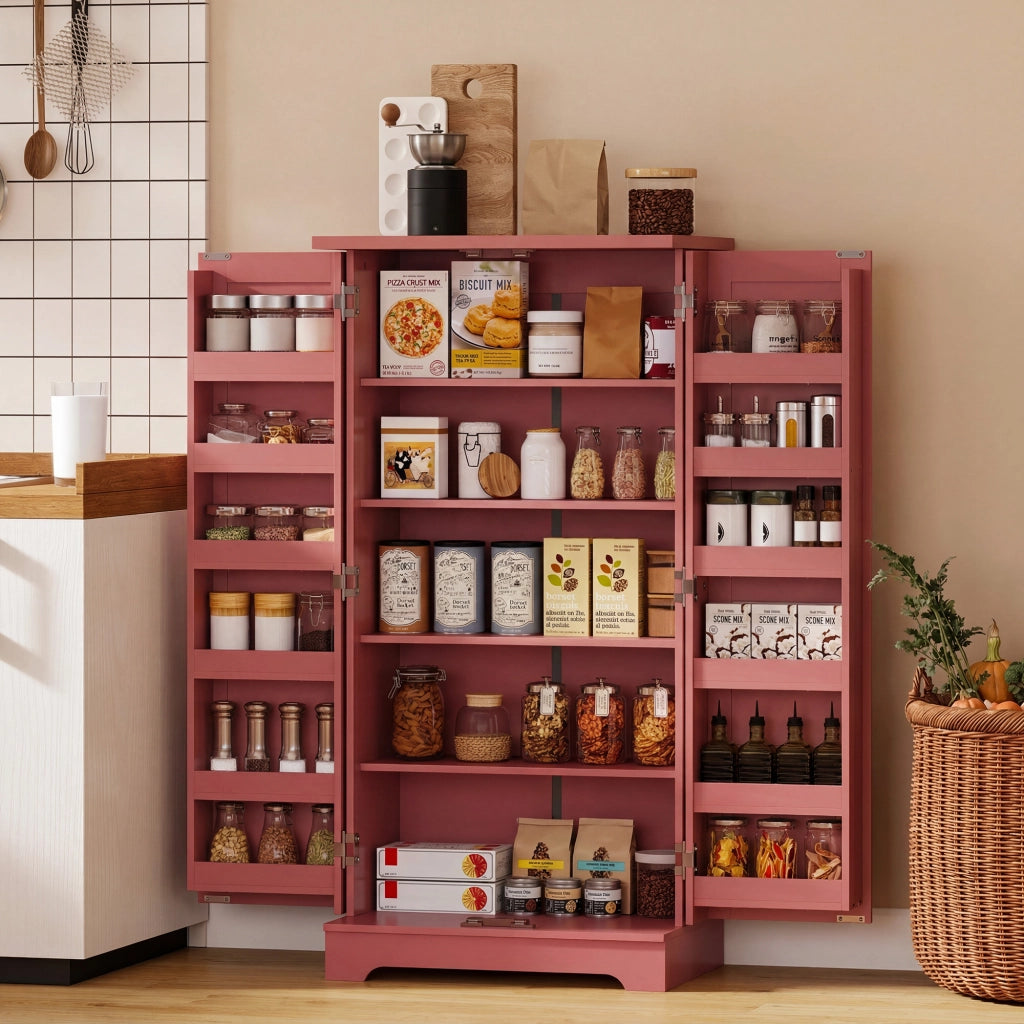 Credenza Cucina 5 Ripiani ¨C Xylo ¨C Porte Regolabili 60x40x120cm Effetto Legno Rosso