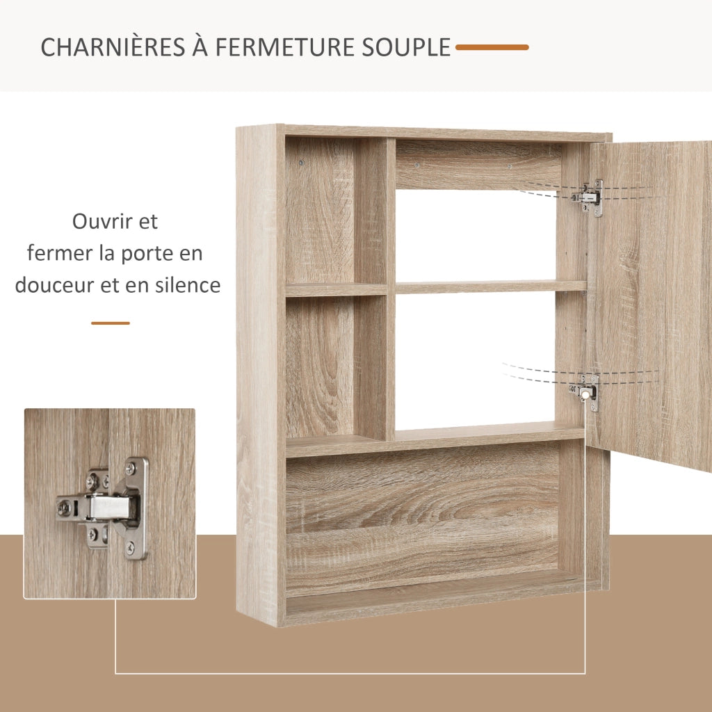 Armadio da Bagno con Specchio e Ripiani Regolabili ¨C Minimal ¨C Rovere 60x15x76