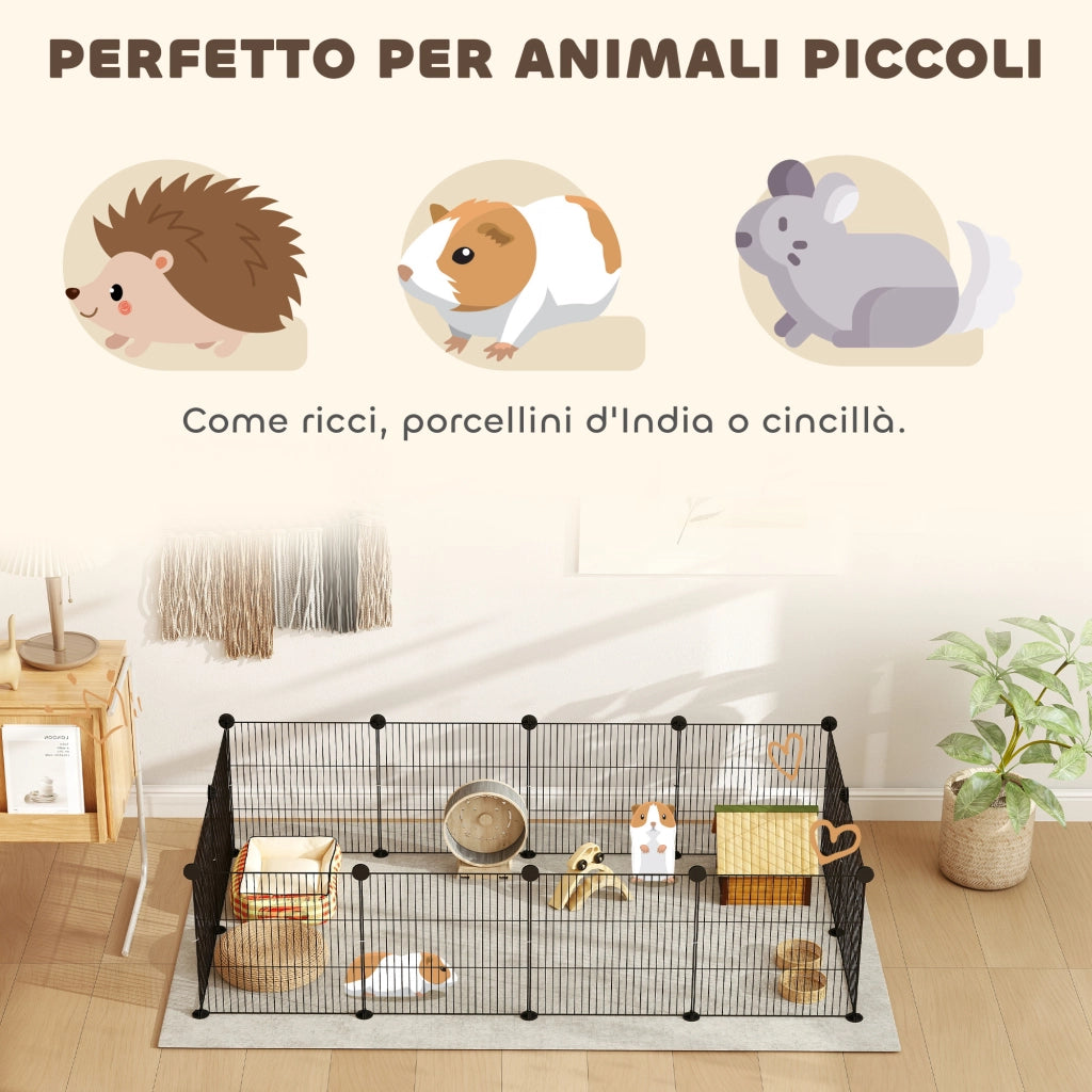 Recinto per Animali Modulabile ¨C zephmum ¨C Nero, Metallo e ABS, 140x70x35 cm